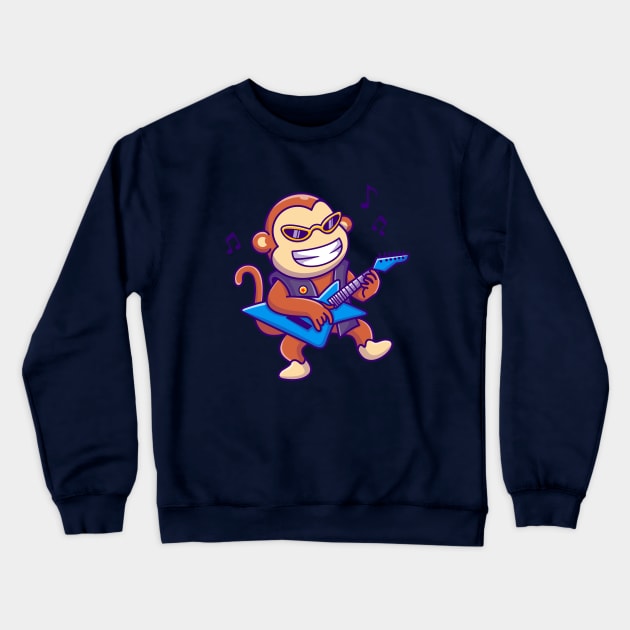 Cute Monkey Playing Guitar Cartoon Crewneck Sweatshirt by Catalyst Labs